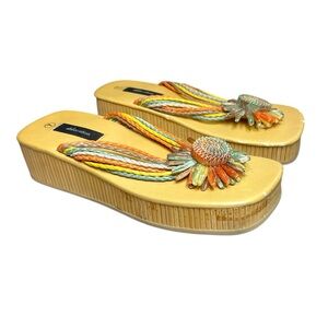 Authentic Y2K Xhilaration Chunky Platform Bamboo Straw Rattan Sandals Flip Flops